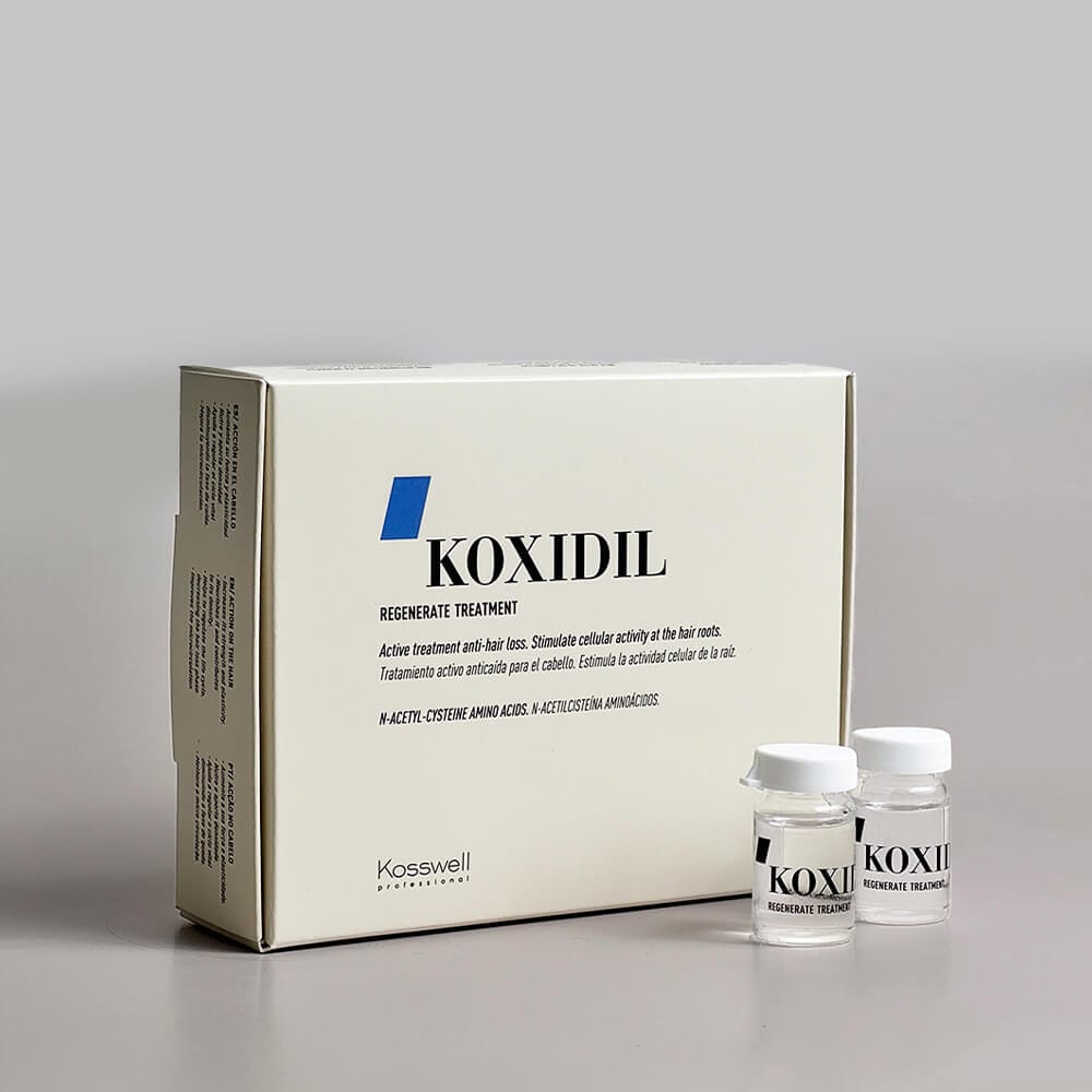 Opakowanie Kosswell Koxidil i dwie ampułki 6 ml
